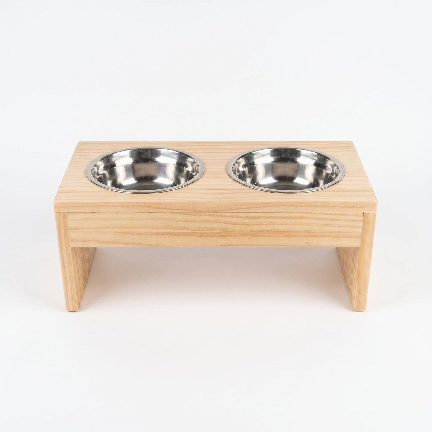 Elevated Wooden Dog Bowls Stand with Double Stainless Steel Bowls, Raised Pet Feeder Holder for Food & Water, Dog Feeding Station