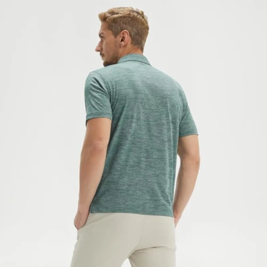 Maelreg Mens Moisture Wicking Short Sleeve Golf Polo Shirt Lightweight Jacquard 3 Button Performance