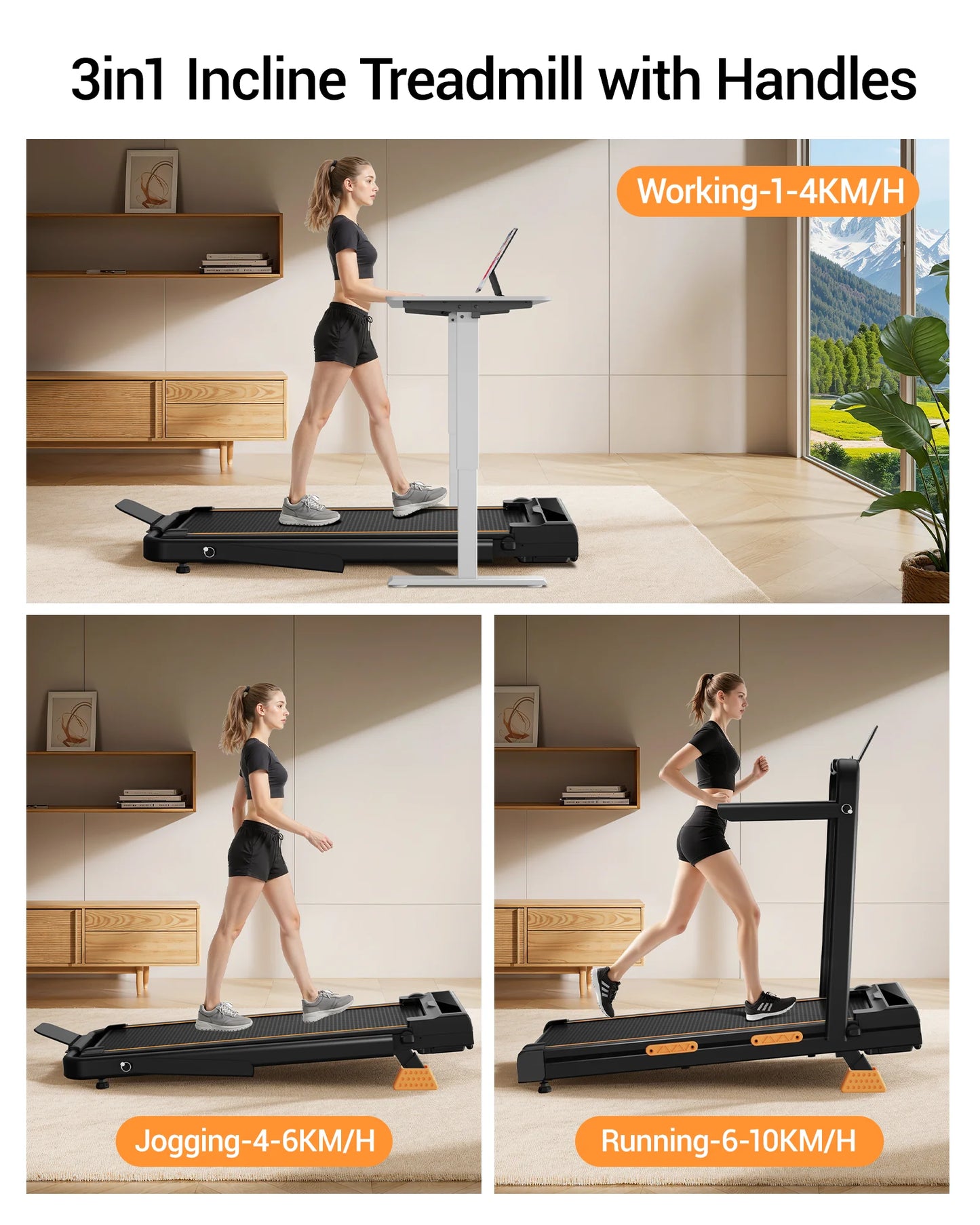 Umay Foldable Walking And Running Treadmill With Adjustable Incline
