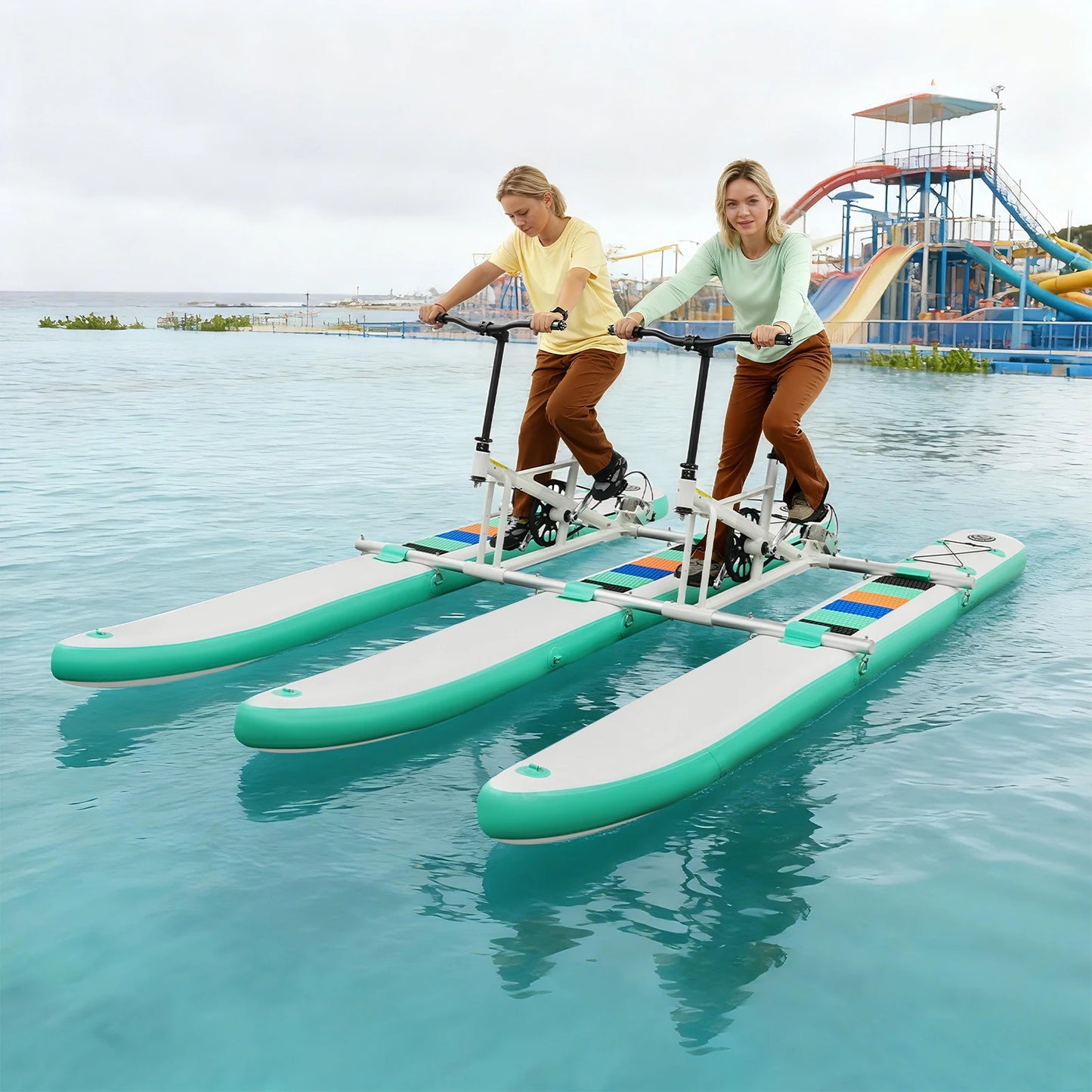 Pedal Water Bike for Two People With Aluminum Frame Human Powered Inflatable Pedal Boat for Water Parks and Rentals