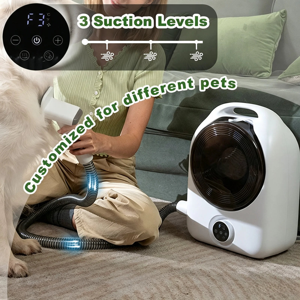5-in-1 Pet Grooming Vacuum Kit With Clippers And Dryer For Dogs Cats