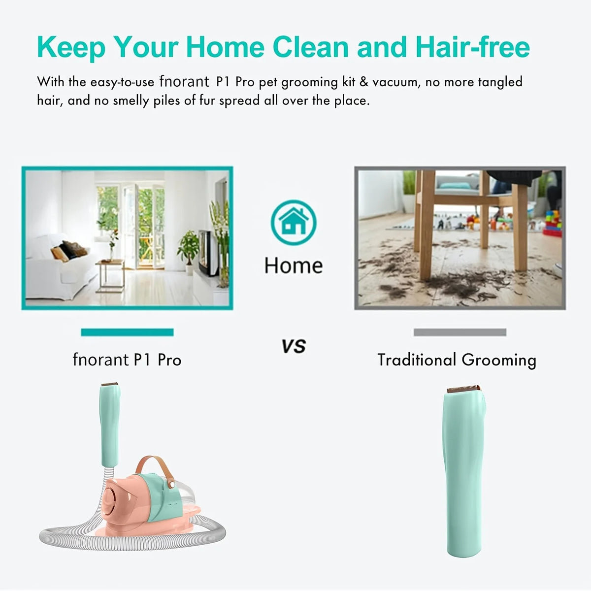 Pet Grooming Vacuum Kit With Clippers For Dogs And Cats