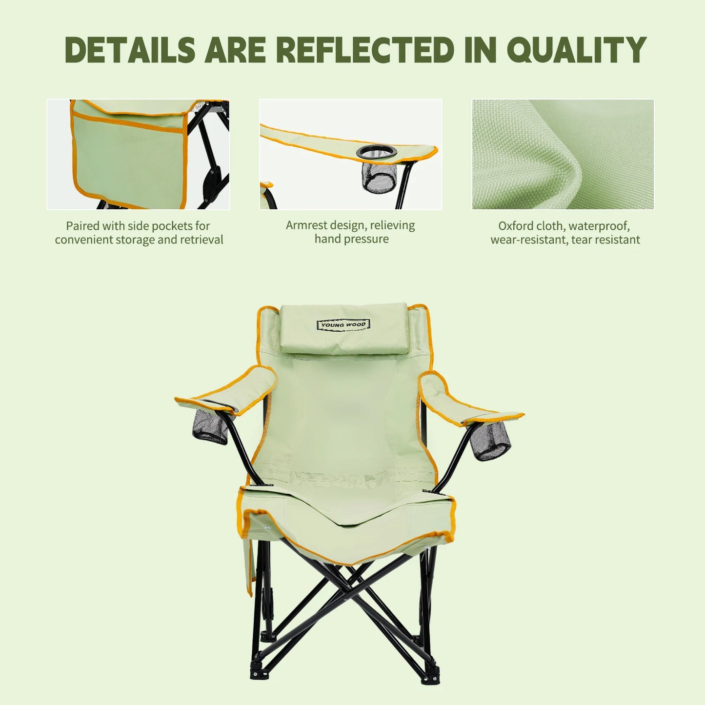GERC Young Wood Two In One Reclining Camping Chair Footrest