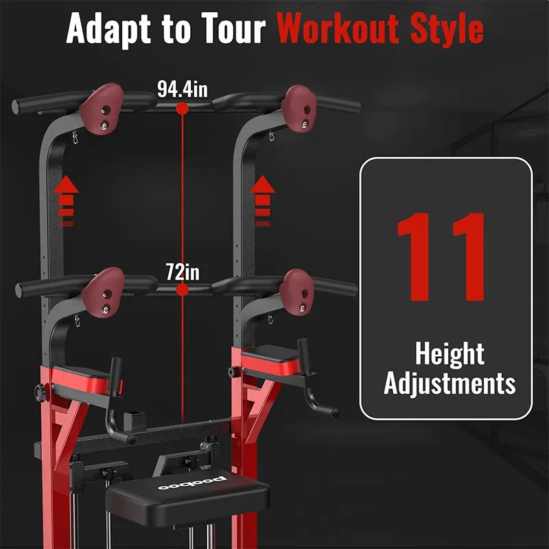 Pooboo Power Tower Pull Up Bar Dip Station for Home Gym 450LBS Adjustable Strength Training Workout Station Push Up Fitness Equipment