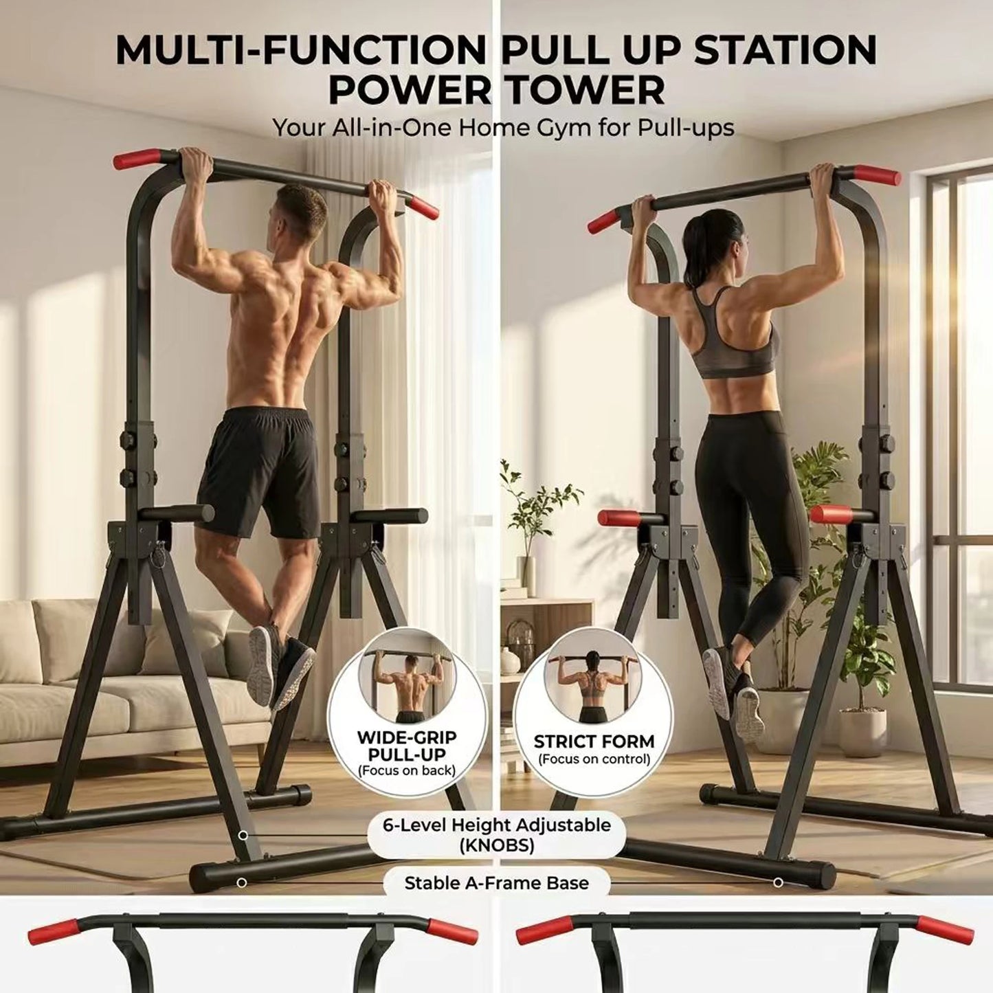 Foldable Power Tower Pull Up Bar For Home Strength Training