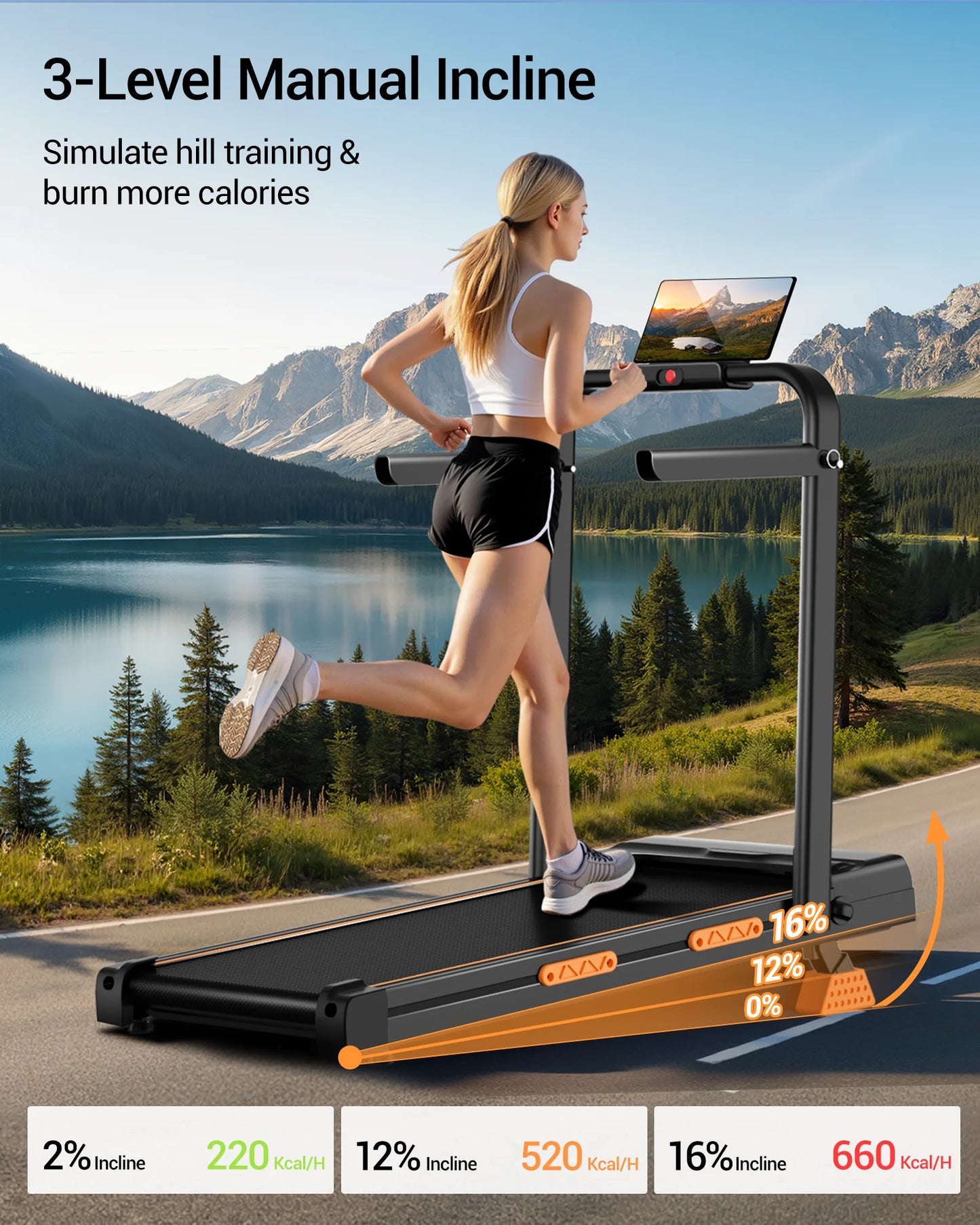 Umay Foldable Walking And Running Treadmill With Adjustable Incline