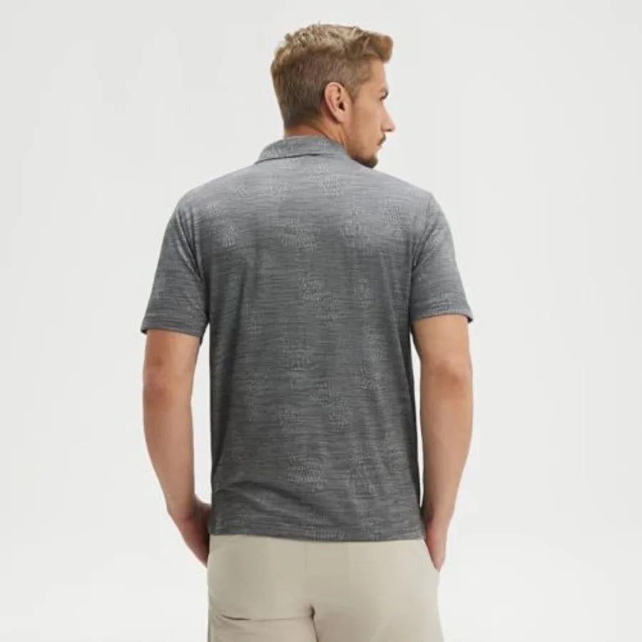 Maelreg Mens Golf Polo Shirt Moisture Wicking Performance Lightweight Jacquard 3 Button