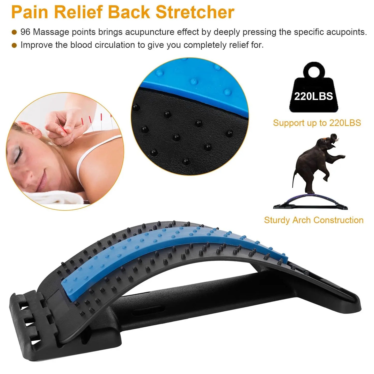 Adjustable Back Stretcher With 96 Massage Points For Posture Correction