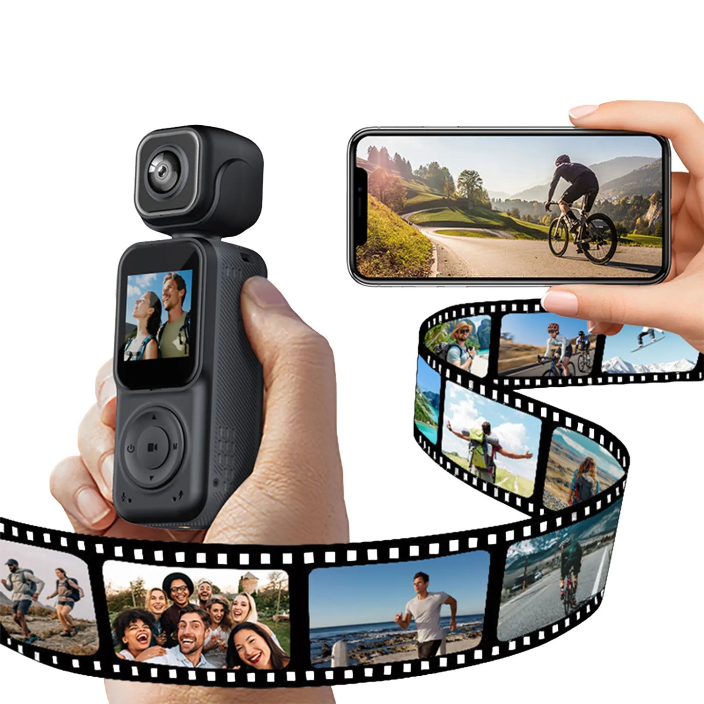 ALIILEE Pocket Action Camera With Gyro Stabilization 1080P WiFi Dual Front Rear