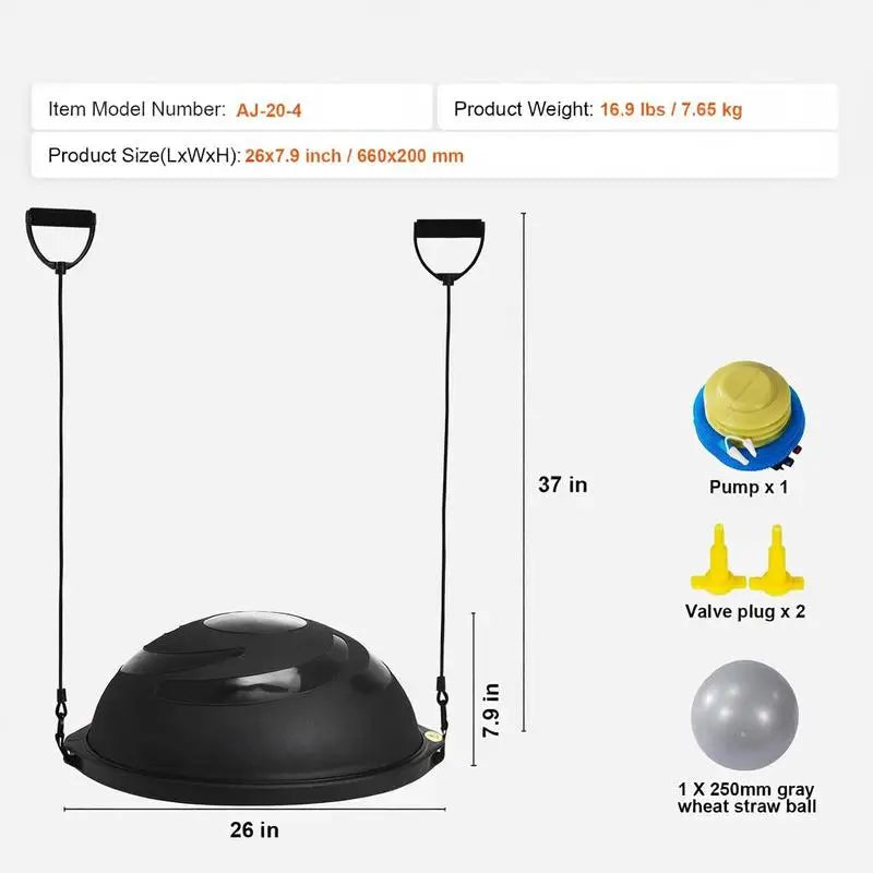 Half Exercise Ball Stability Trainer With Resistance Bands And Pump