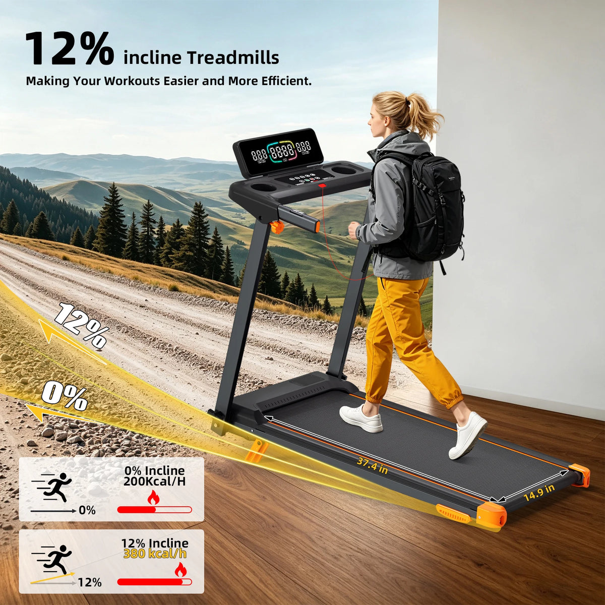 Quiet Foldable Walking Pad Treadmill With Incline And HIIT Modes