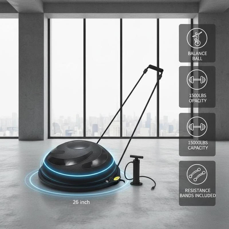 Half Exercise Ball Stability Trainer With Resistance Bands And Pump