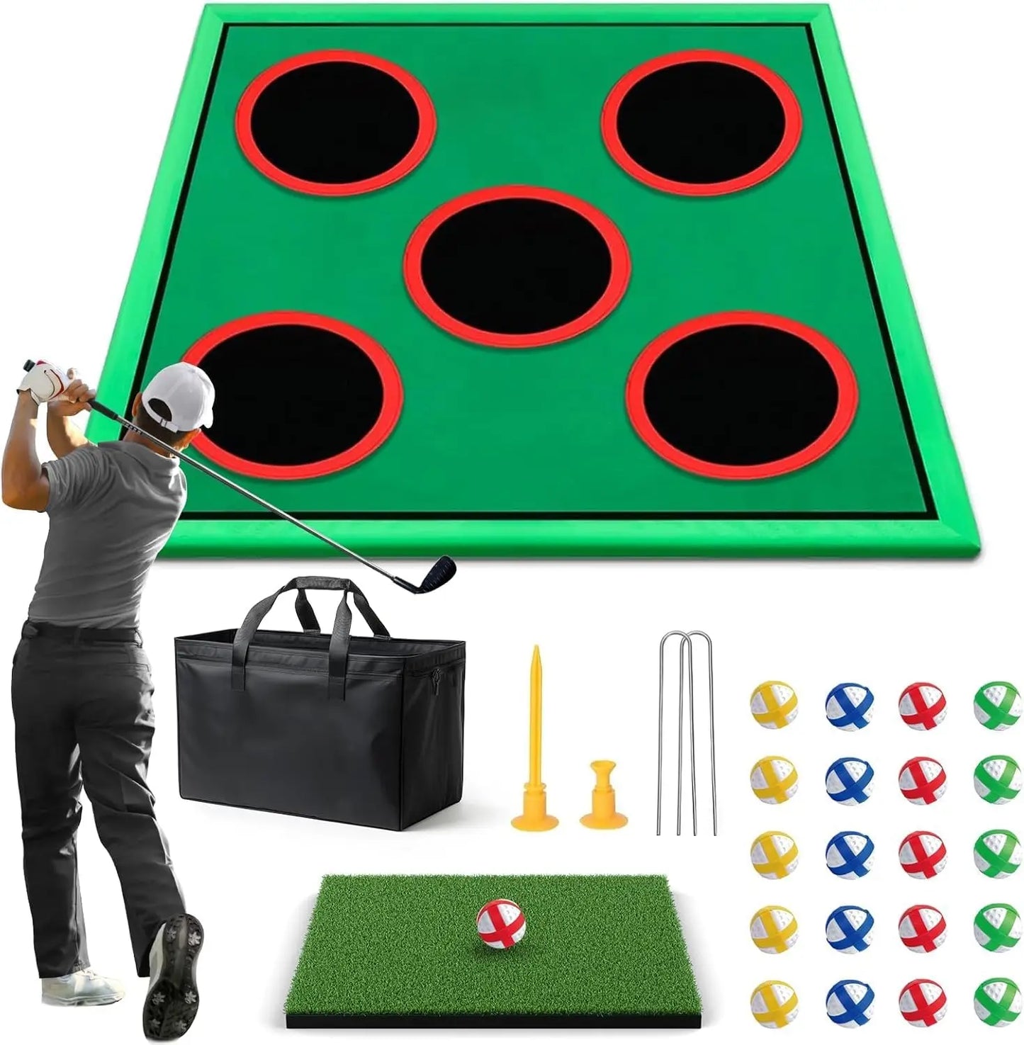 Golf Game Play Set All In One For Golfers Fathers Indoor Outdoor With 20 Velcro Balls Putting Mat Putter Carrying Bag