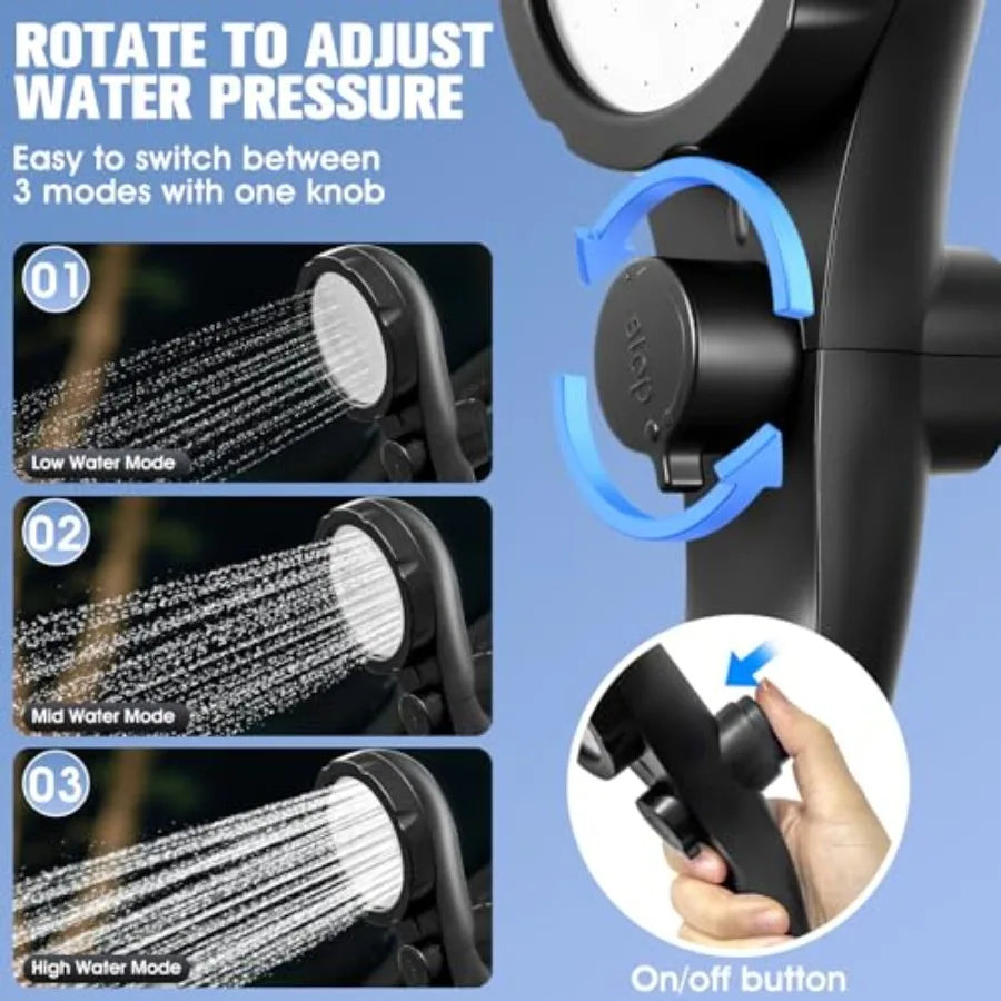 Portable Camping Shower With 2000W Auto Off Heater 4 Modes