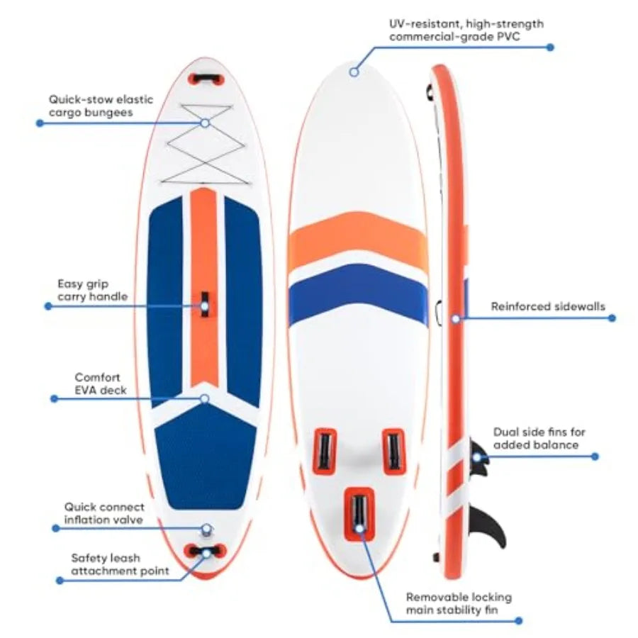 Inflatable Stand Up Paddle Board For Outdoor Water Sports With Drop-Stitch PVC, Wide Stable For Beginners Blue Gray