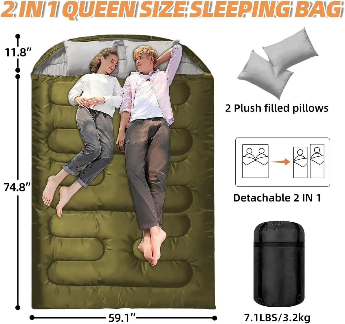 Double Camping Sleeping Bag Ultralight Waterproof 4 Season Backpacking