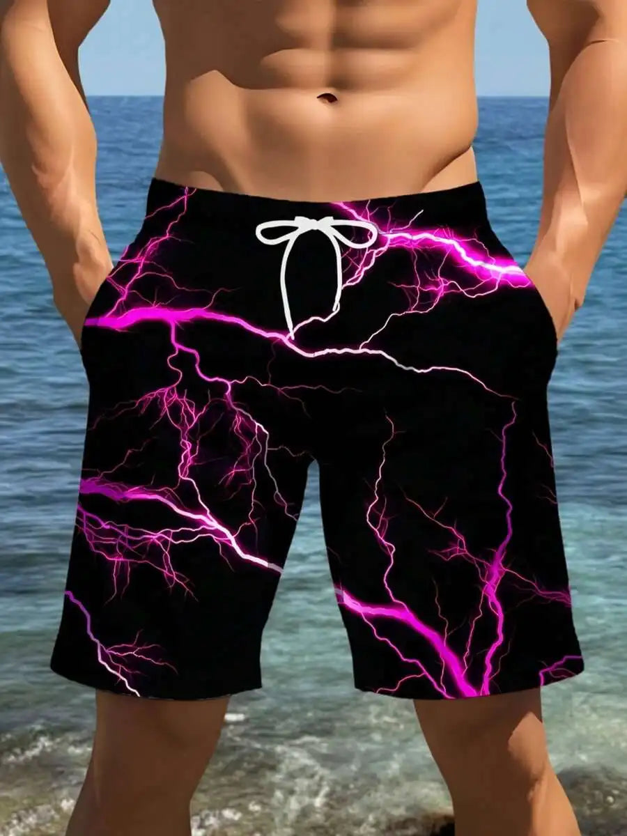 Mens Black Lightning Print Beach Shorts Loose Fit Swim Trunks For Men Summer Active Comfort