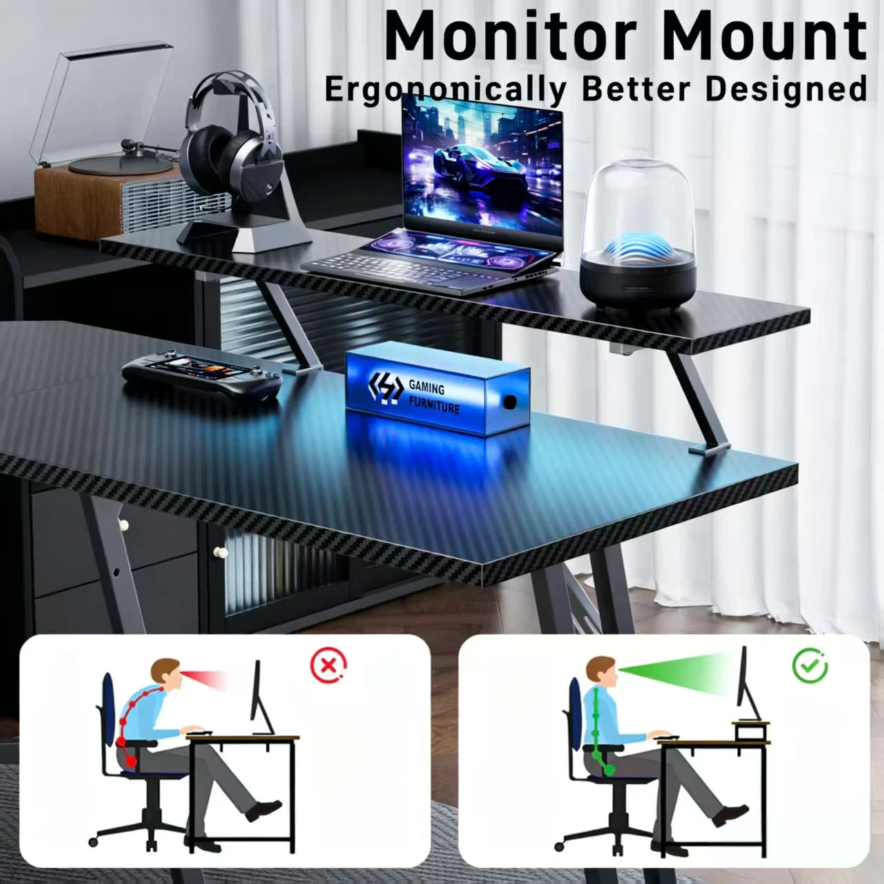 NEBMAAX L Shaped Gaming Desk With Monitor Riser Stand