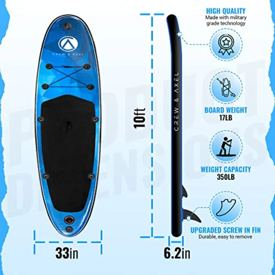Inflatable Paddle Board For Outdoor Water Sports Extra Wide Lightweight PVC Blue For Beginners