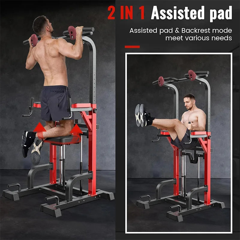 Pooboo Power Tower Pull Up Bar Dip Station for Home Gym 450LBS Adjustable Strength Training Workout Station Push Up Fitness Equipment