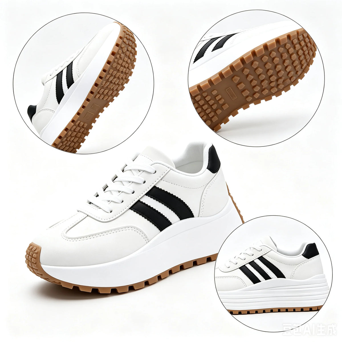 Women's Lace Up Platform Casual Sneakers Soft Synthetic Leather Upper Non-Slip Rubber Sole Retro Walking Shoes Fashion Thick Sole Athletic Footwear for Daily Shopping Travel Outdoor White Black Green Purple
