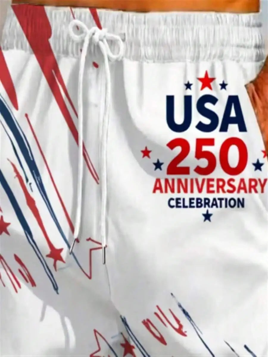 Mens 3D Printed Swim Trunks 250th Anniversary USA Flag Design Breathable Mesh Lining For Men Swimwear Performance