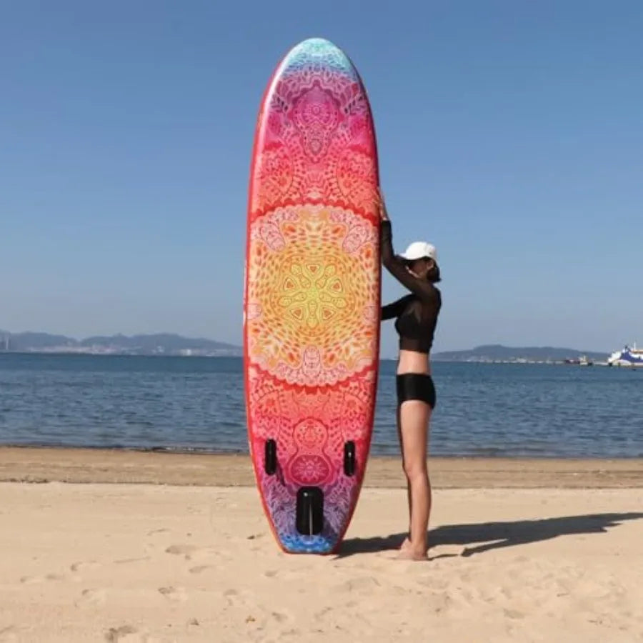 Inflatable Paddle Board For Adults Wide All Skill Levels Navy Blue With Carry Bag And Hand Pump