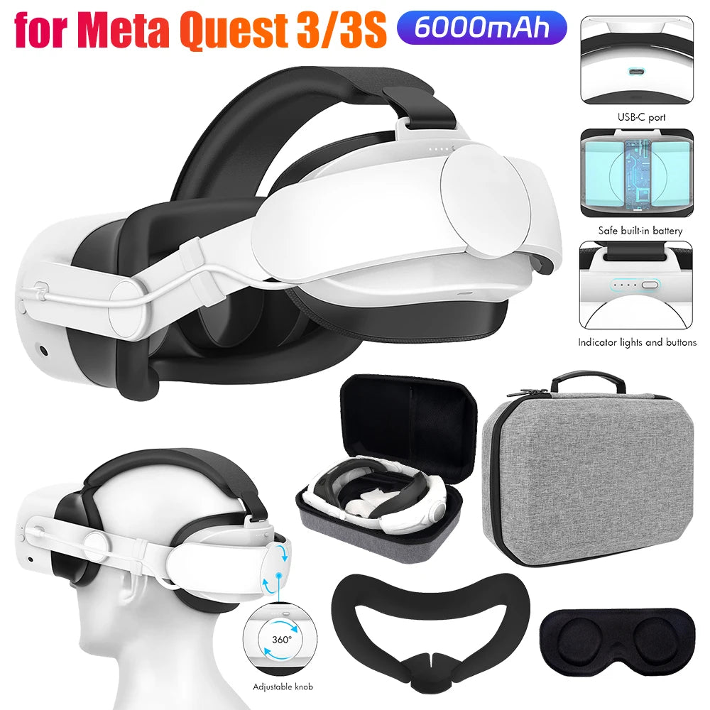 APWIKOGER Adjustable Head Strap 6000mAh Battery for Meta Quest 3S/3