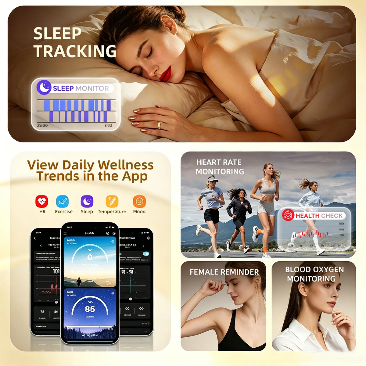 Health Ring for Body Temperature, Heart Rate and Sleep Tracking