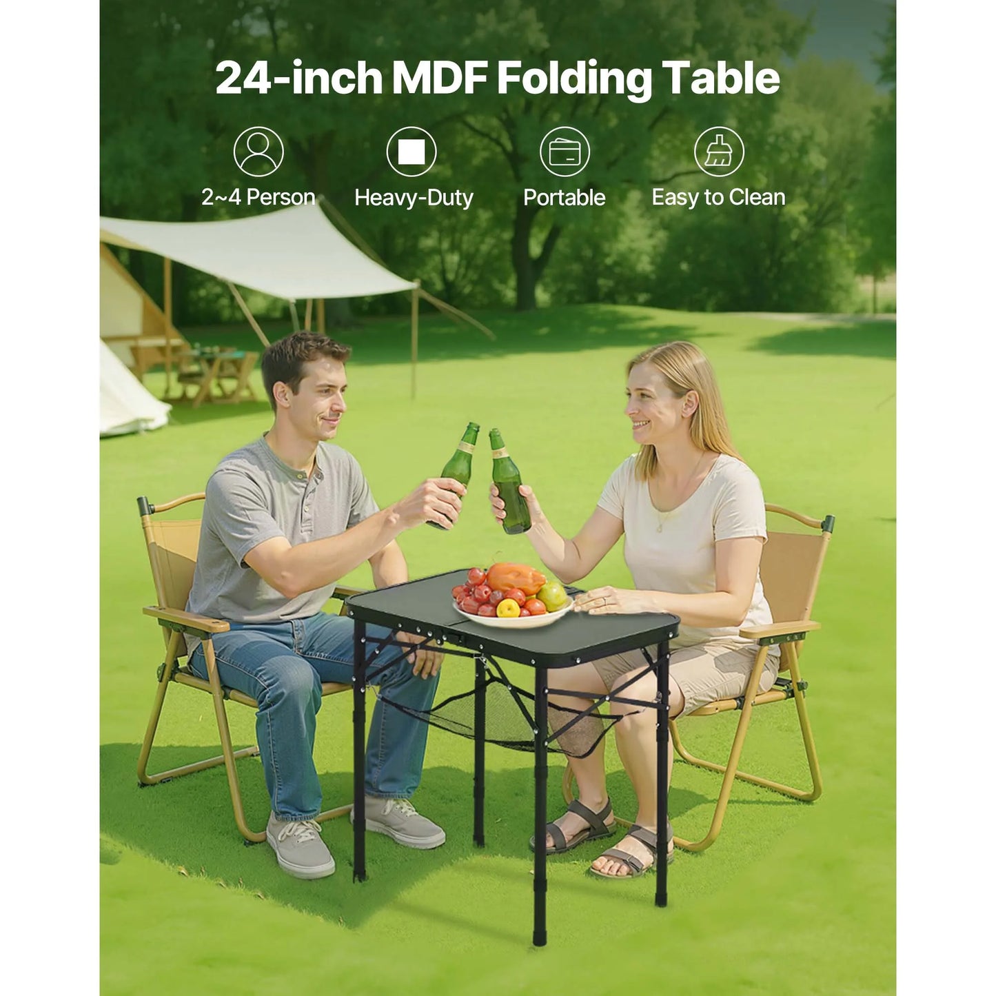 SucceBuy Folding Camping Table Adjustable Height Portable Aluminum Mesh Side