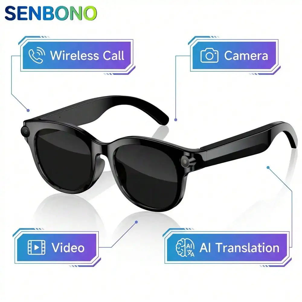 SENBONO AI Photography 2MP Smart Glasses With Translation And Music