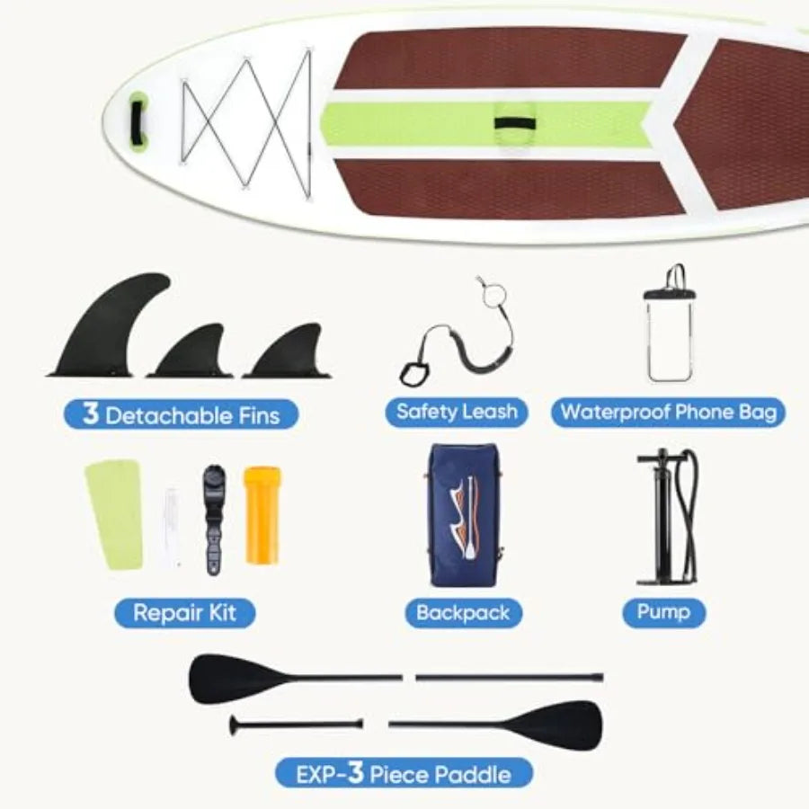 Inflatable Stand Up Paddle Board 10.5 Foot By 33 Inch Durable PVC Non Slip Deck For Outdoor Water Sports Enthusiasts