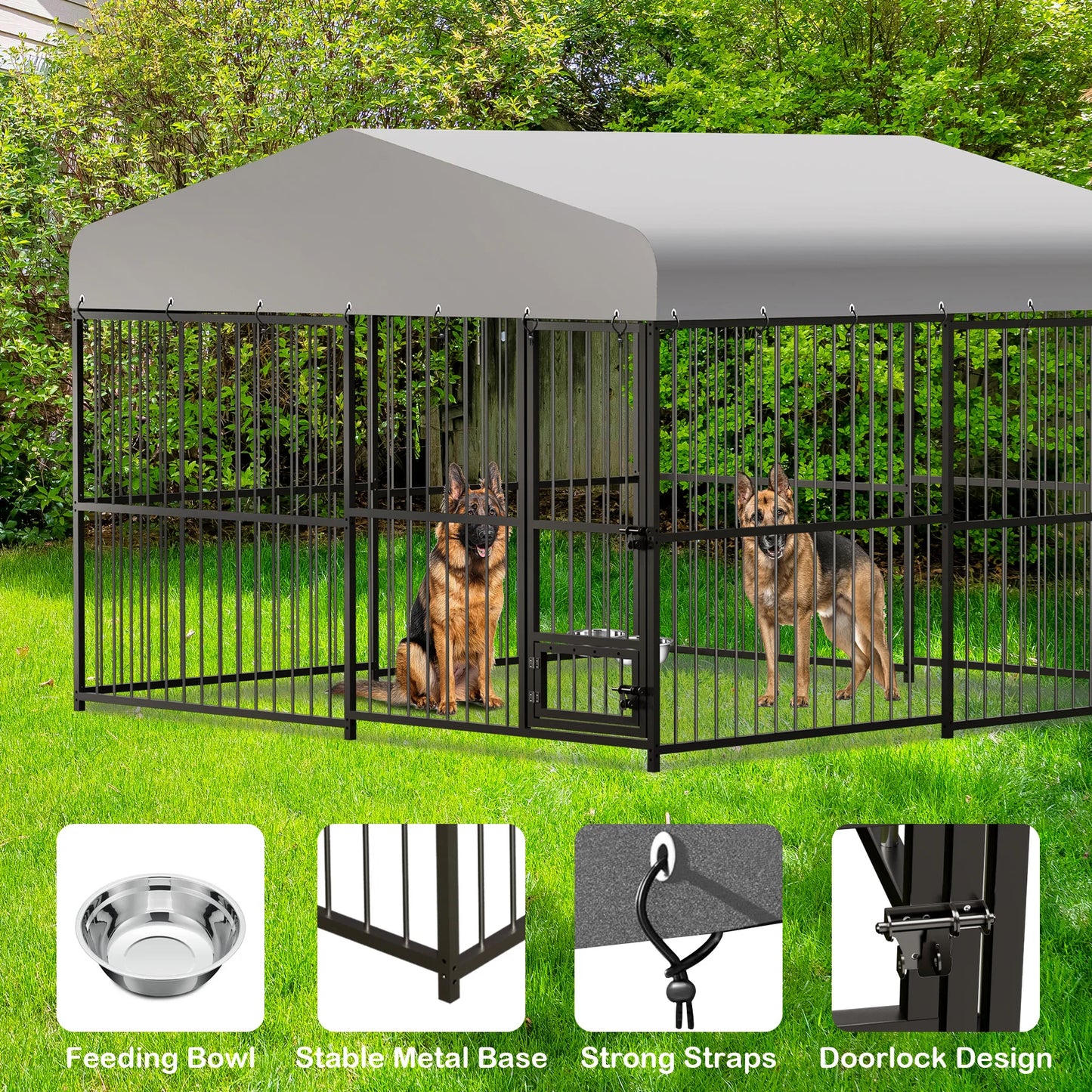 Twister.CK Large Outdoor Dog Kennel Walk-In Cage With Roof Heavy-Duty Iron Frame For Large Dogs UV-Resistant