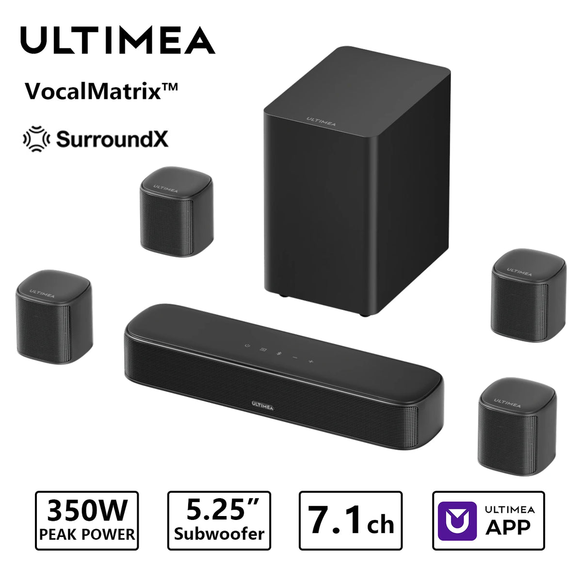 ULTIMEA 7.1 Channel Surround Soundbar With Subwoofer And Speakers