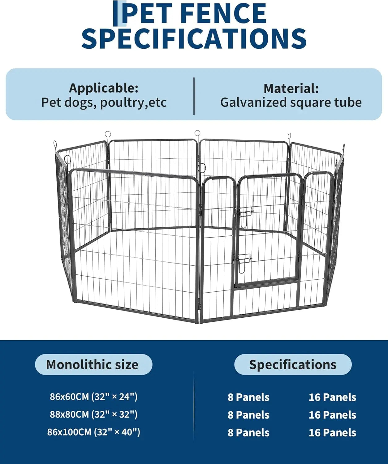 HiMISS Heavy Duty Metal Dog Playpen 32 Inch With Gate 8 Panels Collapsible Exercise Fence For Indoor Outdoor Use