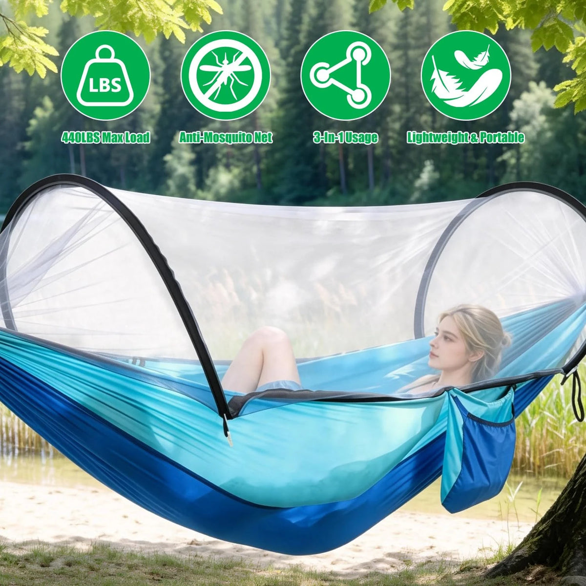 Automatic Quick Open Mosquito Net Hammock for Outdoor Camping