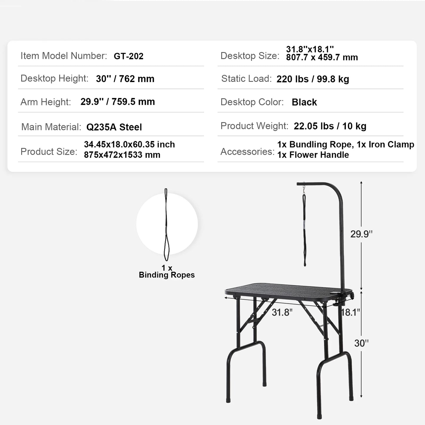 Foldable Pet Grooming Table With Adjustable Arm And Clamp