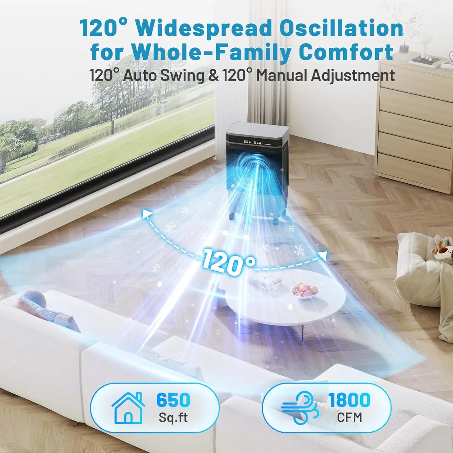 Portable Evaporative Air Cooler 1800 CFM With Water Tank And Oscillation