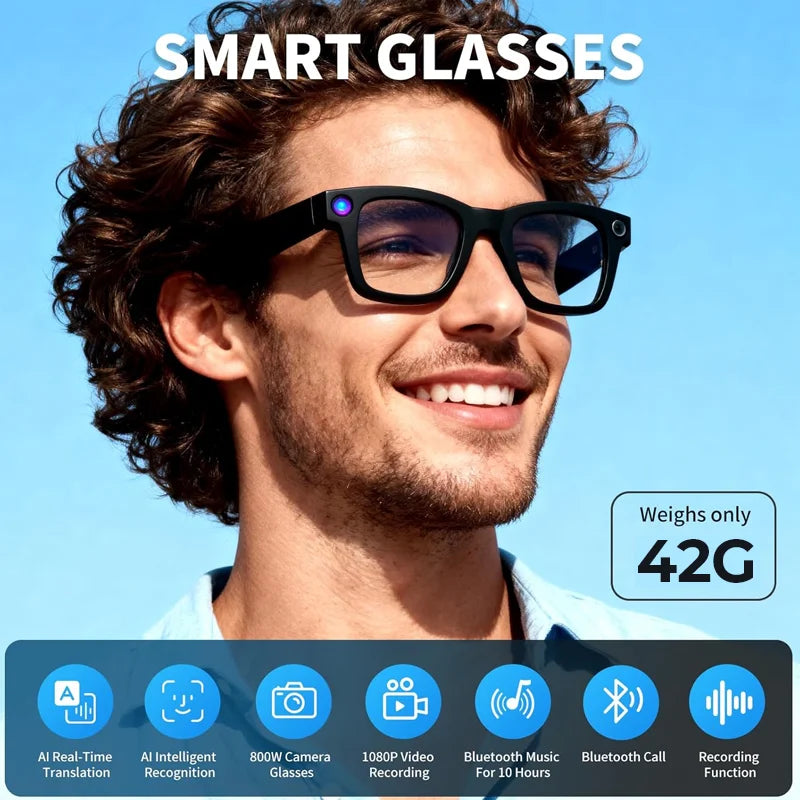 AI Smart Glasses 8MP 4K Camera Translator Bluetooth Sunglasses