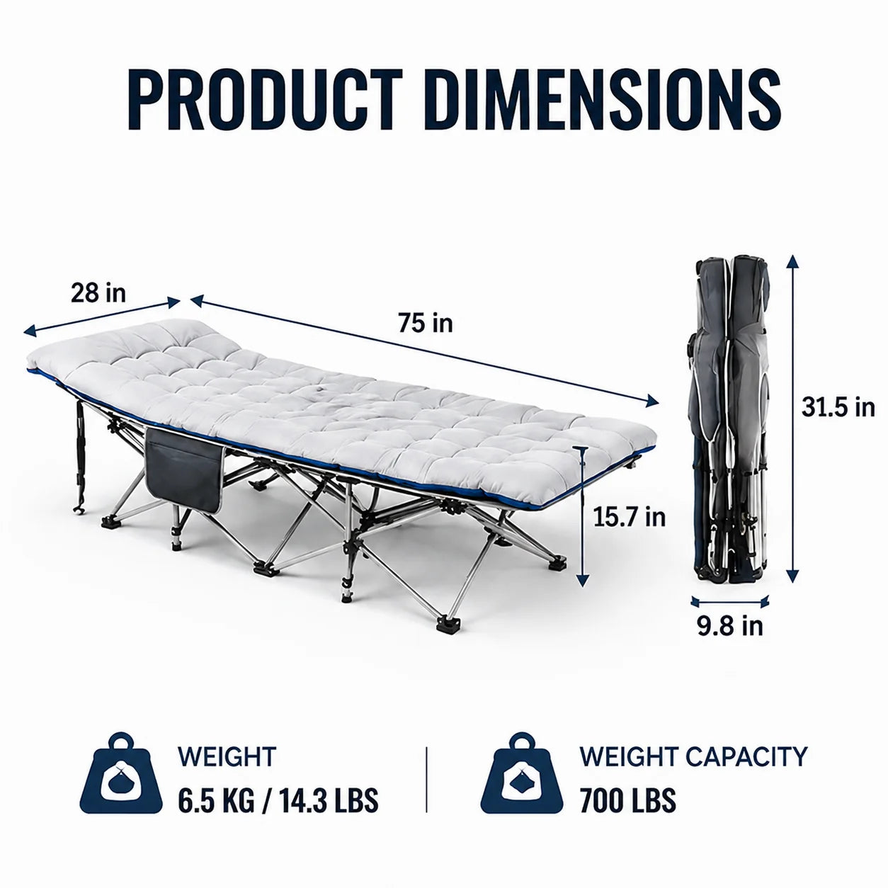 Portable Folding Camping Cot With Thick Mattress And Steel Frame
