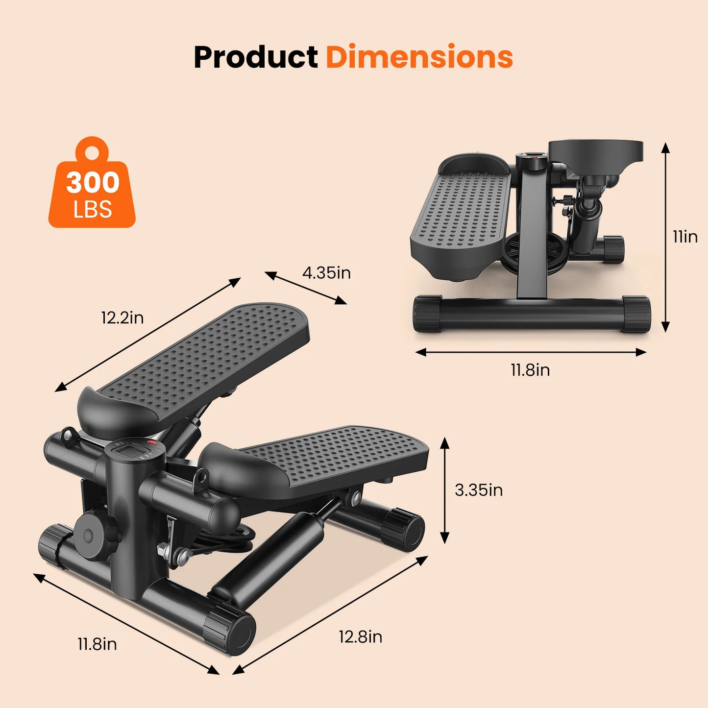 Hydraulic Mini Stepper With Resistance Bands And Digital Display