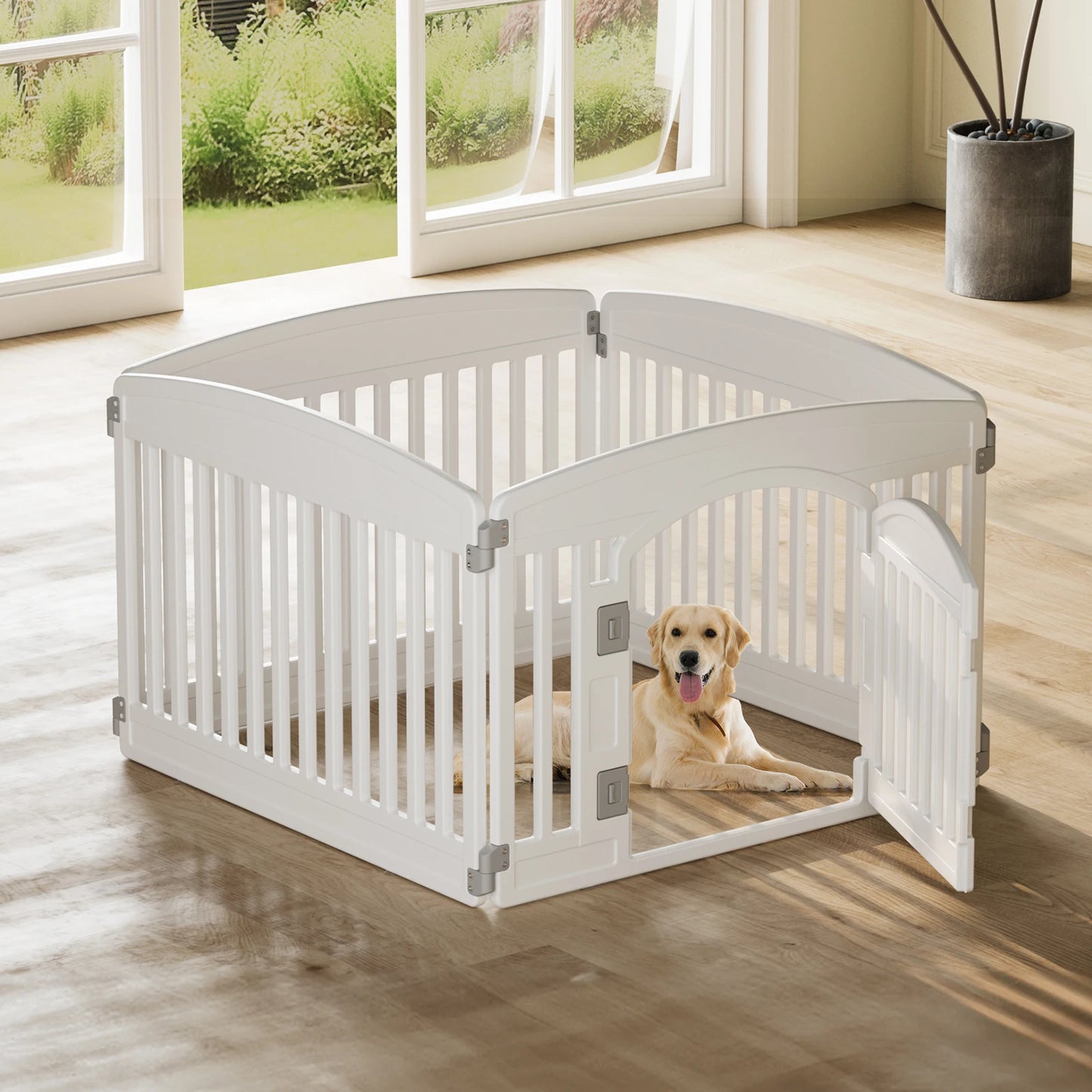 JHK Plastic Dog Playpen 6 Panel 24 Inch Expandable Durable Fence For Medium Dogs Indoor Outdoor Portable