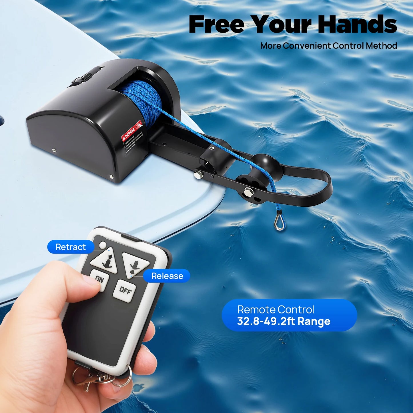 12V Electric Boat Winch 35 Lb Load Capacity With 100ft Braided Rope And Wireless Remote For Boats Up To 24 Ft