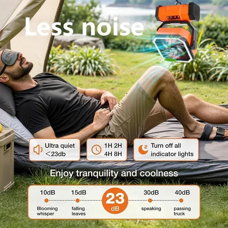 Outdoor Camping Fan With Bluetooth Speaker Portable Hook