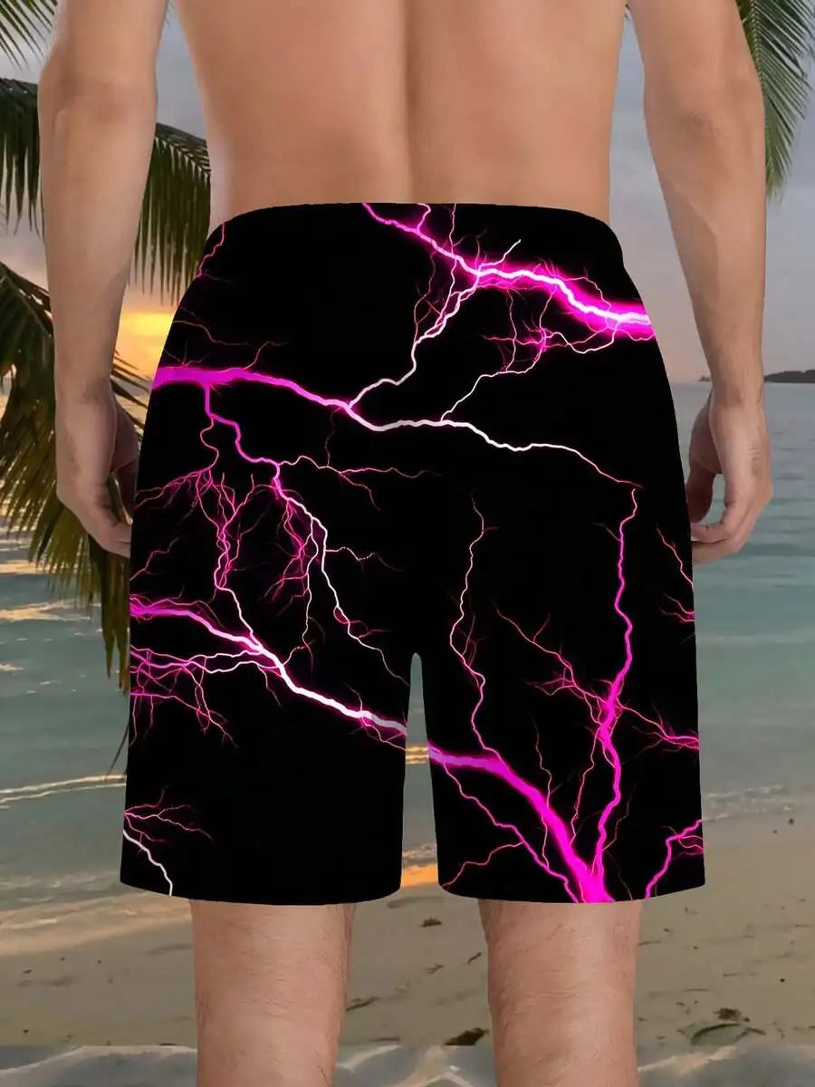 Mens Black Lightning Print Beach Shorts Loose Fit Swim Trunks For Men Summer Active Comfort