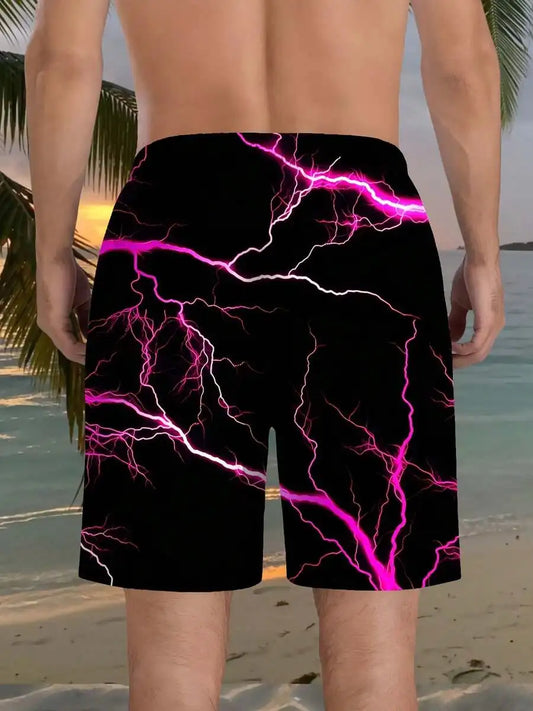 Mens Black Lightning Print Beach Shorts Loose Fit Swim Trunks For Men Summer Active Comfort