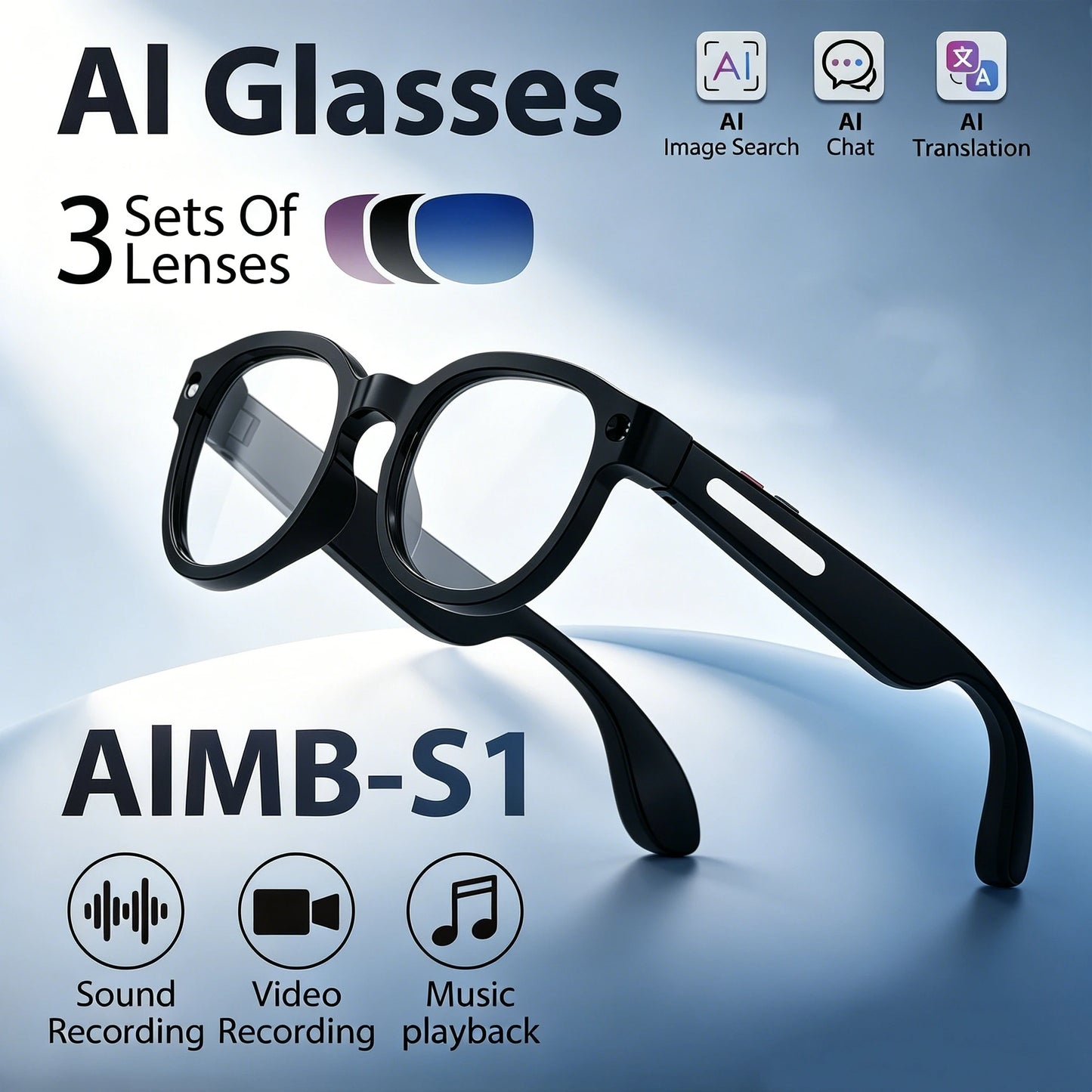 Intelligent AI Video Glasses With Dual Cameras And Replaceable Lenses