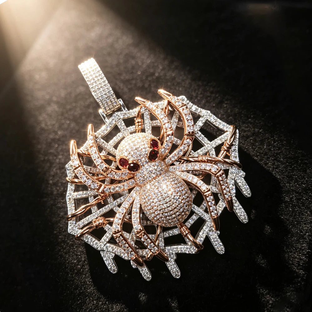 Lyee Cyee Spider Web Pendant Cubic Zirconia Hip Hop Bling