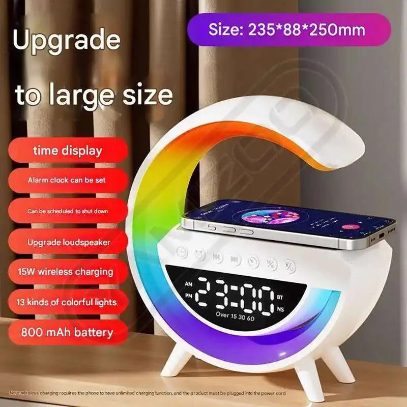 Multifunctional Desk Clock - RGB Smart Ambient Speaker, Bluetooth Speaker, Wireless Bedside Charger, Digital Smart Device, Rechargeable Wireless Unit, Lightweight Portable Audio for Bedroom & Children's Room Decor, Bluetooth