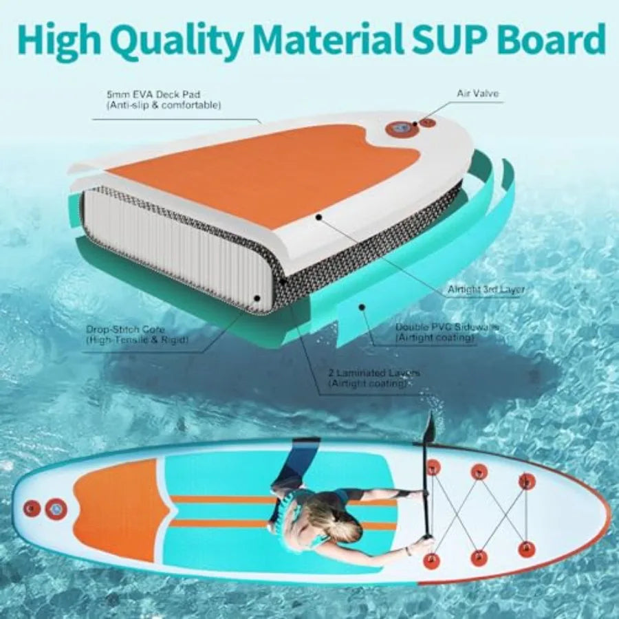 Inflatable Paddle Boards Ultra Stable Wide Design Blue PVC Material With Premium Accessories For Outdoor Water Sports